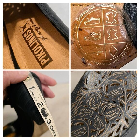 PIKOLINOS Java W5A Black Leather Leaf Laser Cut Sling Back Heeled Sandals 7.5 - Picture 5 of 9